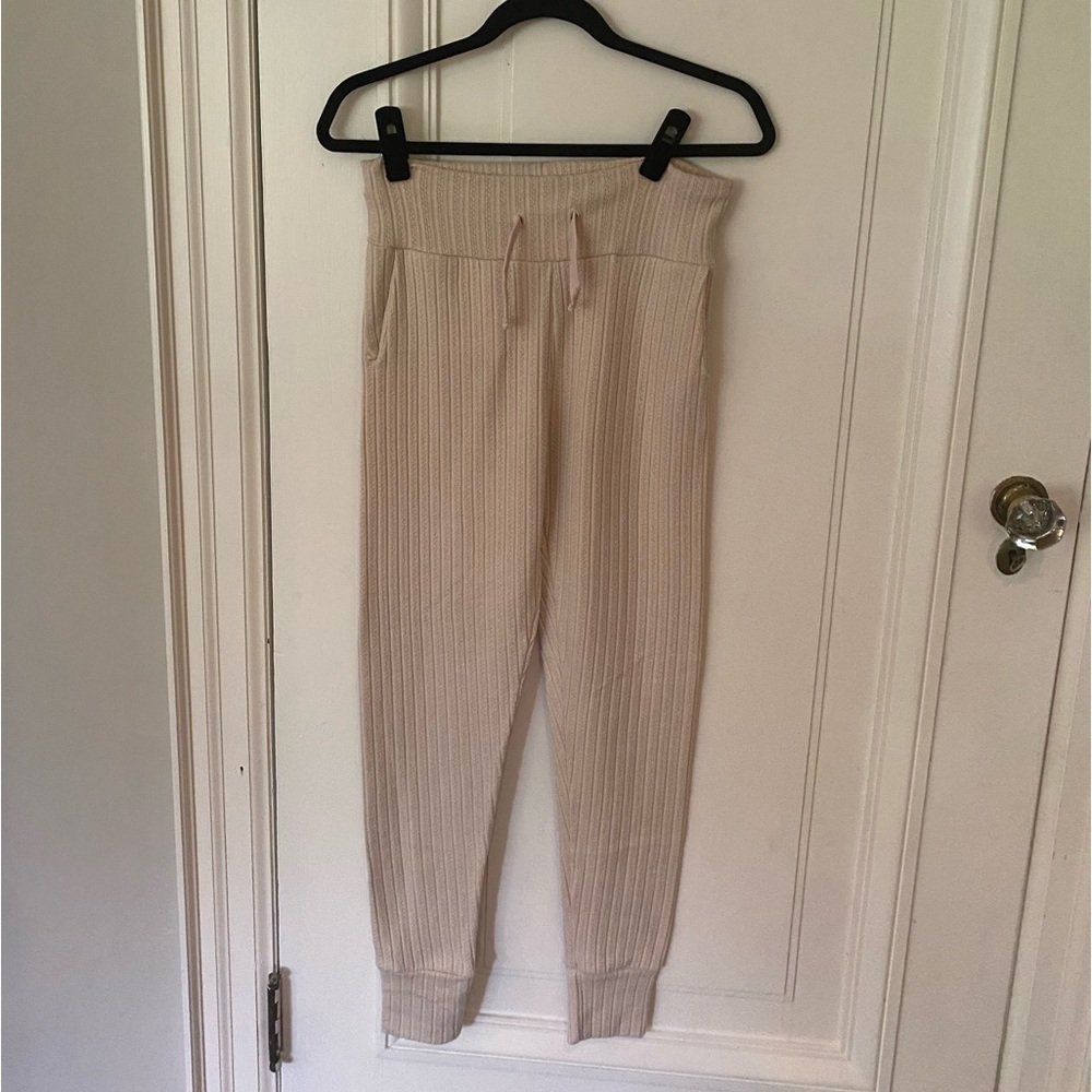 Revamped Soft Material Cream Ribbed Joggers